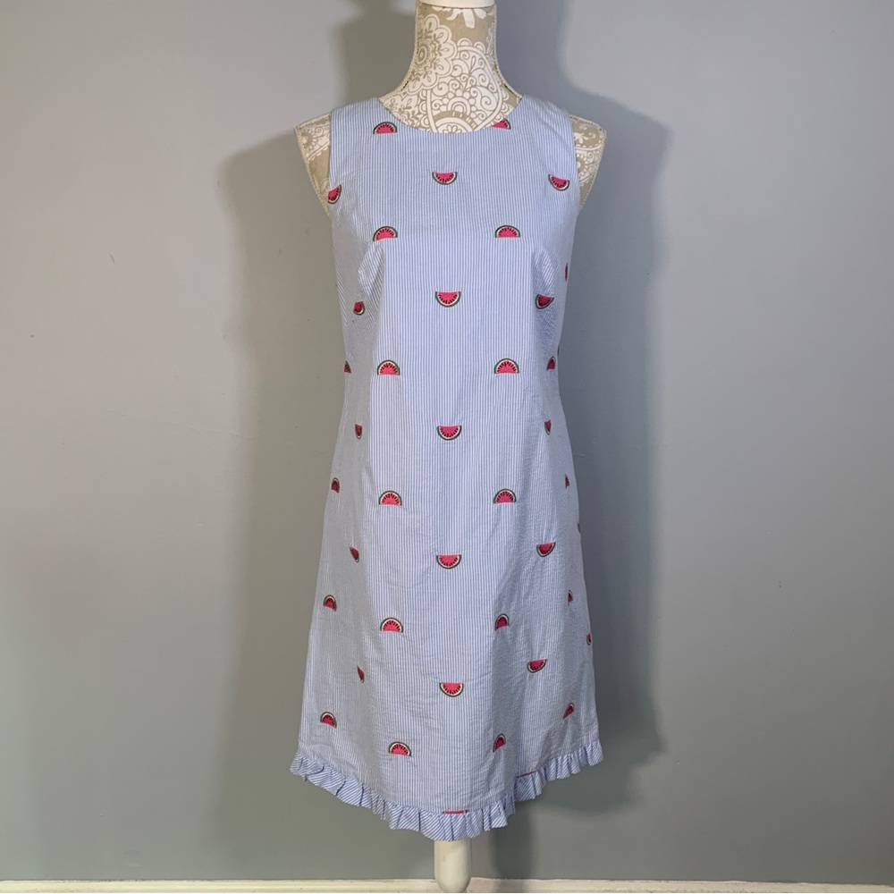 Talbots // Blue, white striped embroidered watermelon mini dress size 2